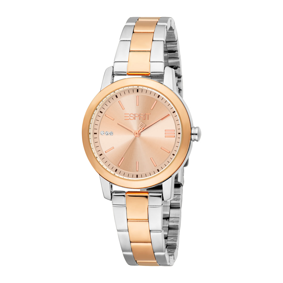 ESPRIT Women Watch, Two Tone Silver &amp; Rose Gold Color Case, Rose Gold Dial, Two Tone Silver &amp; Rose Gold Color Metal Bracelet, 3 Hands, 3 ATM