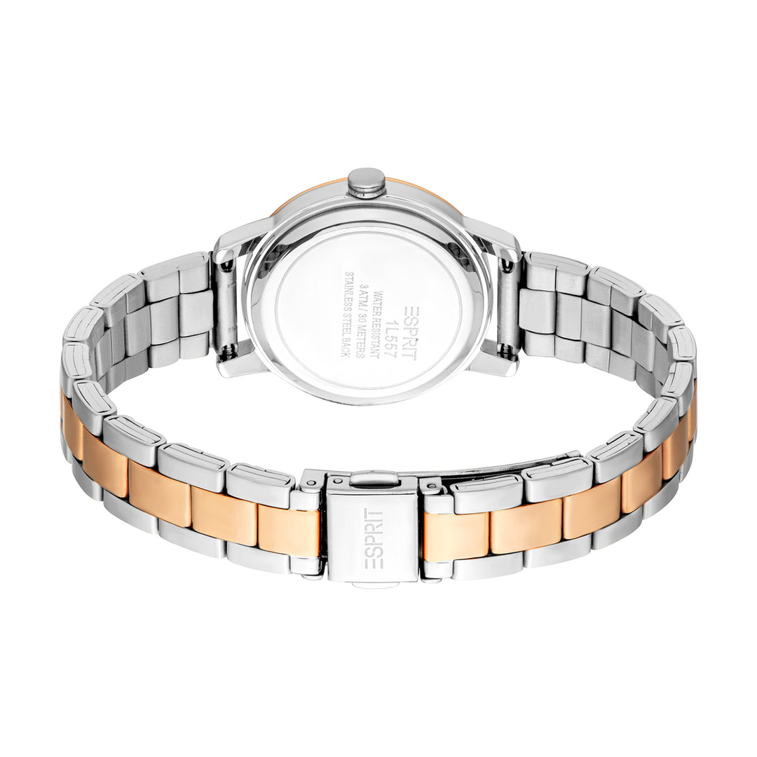 ESPRIT Women Watch, Two Tone Silver &amp; Rose Gold Color Case, Rose Gold Dial, Two Tone Silver &amp; Rose Gold Color Metal Bracelet, 3 Hands, 3 ATM