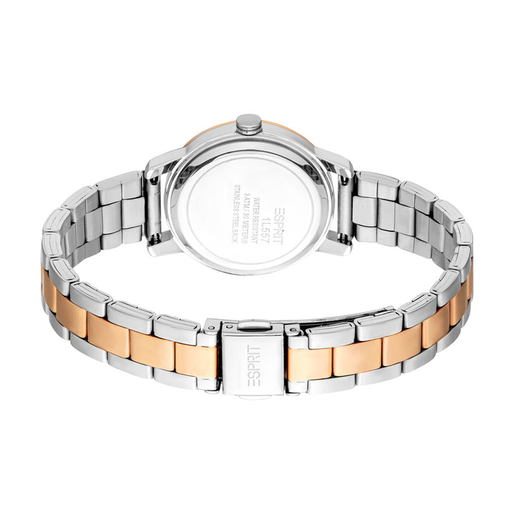 ESPRIT Women Watch, Two Tone Silver &amp; Rose Gold Color Case, Rose Gold Dial, Two Tone Silver &amp; Rose Gold Color Metal Bracelet, 3 Hands, 3 ATM