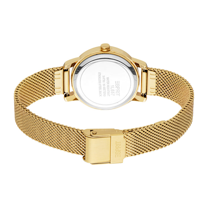ESPRIT Women Watch, Gold Color Case, White MOP Dial, Gold Color Mesh Bracelet, 3 Hands, 3 ATM