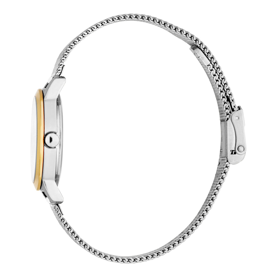 ESPRIT Women Watch, Two Tone Silver &amp; Gold Color Case, Silver Dial, Stainless Steel Mesh Bracelet, 3 Hands, 3 ATM