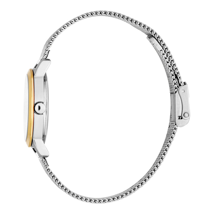 ESPRIT Women Watch, Two Tone Silver &amp; Gold Color Case, Silver Dial, Stainless Steel Mesh Bracelet, 3 Hands, 3 ATM