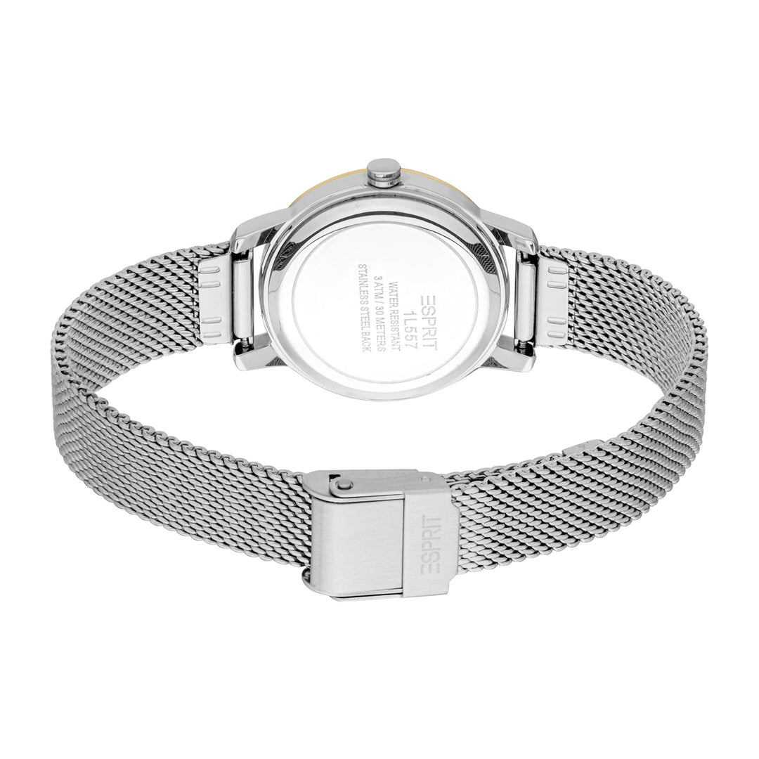 ESPRIT Women Watch, Two Tone Silver &amp; Gold Color Case, Silver Dial, Stainless Steel Mesh Bracelet, 3 Hands, 3 ATM