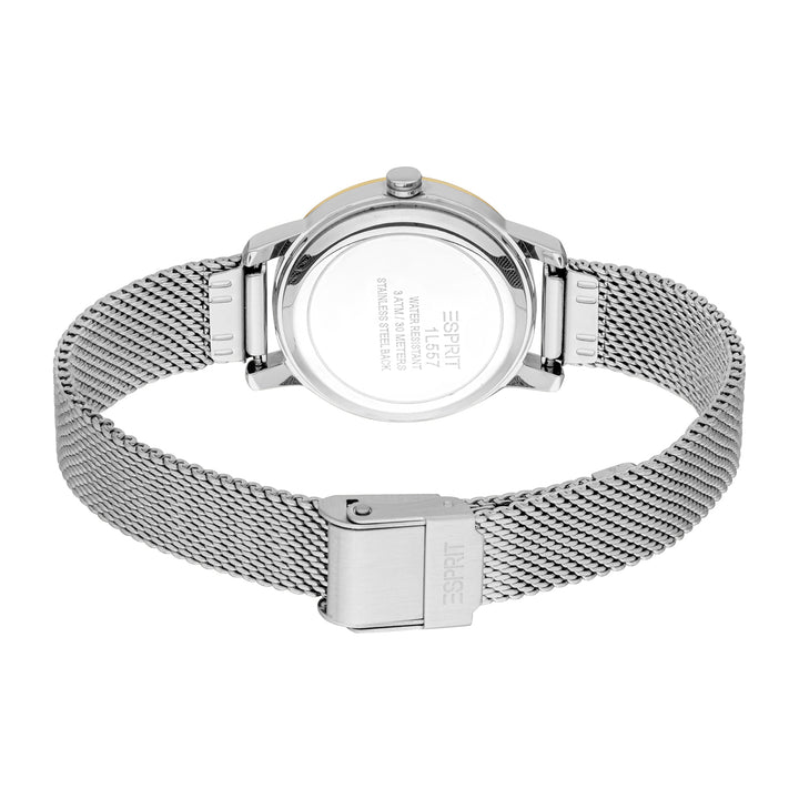ESPRIT Women Watch, Two Tone Silver &amp; Gold Color Case, Silver Dial, Stainless Steel Mesh Bracelet, 3 Hands, 3 ATM