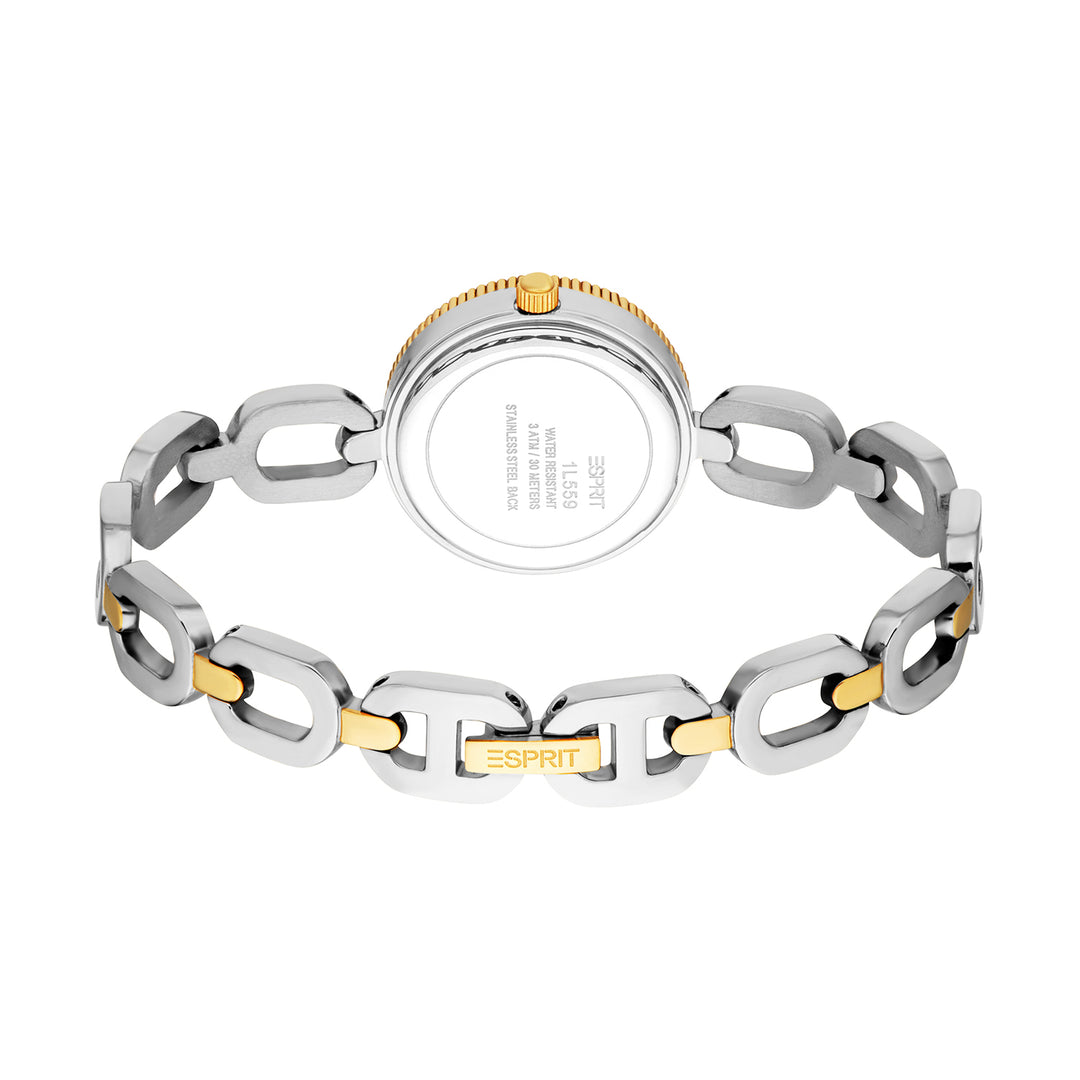 ESPRIT Women Watch, Two Tone Silver &amp; Gold Color Case, White MOP Dial, Two Tone Silver &amp; Gold Color Metal Bracelet, 3 Hands, 3 ATM