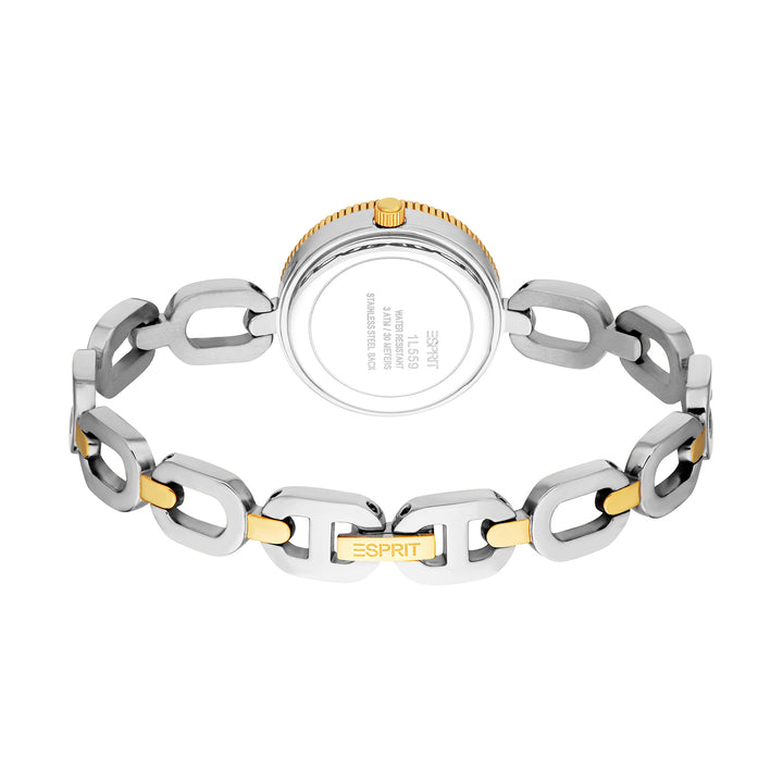 ESPRIT Women Watch, Two Tone Silver &amp; Gold Color Case, White MOP Dial, Two Tone Silver &amp; Gold Color Metal Bracelet, 3 Hands, 3 ATM