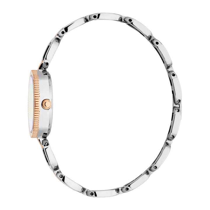 ESPRIT Women Watch, Two Tone Silver &amp; Rose Gold Color Case, White MOP Dial, Two Tone Silver &amp; Rose Gold Color Metal Bracelet, 3 Hands, 3 ATM