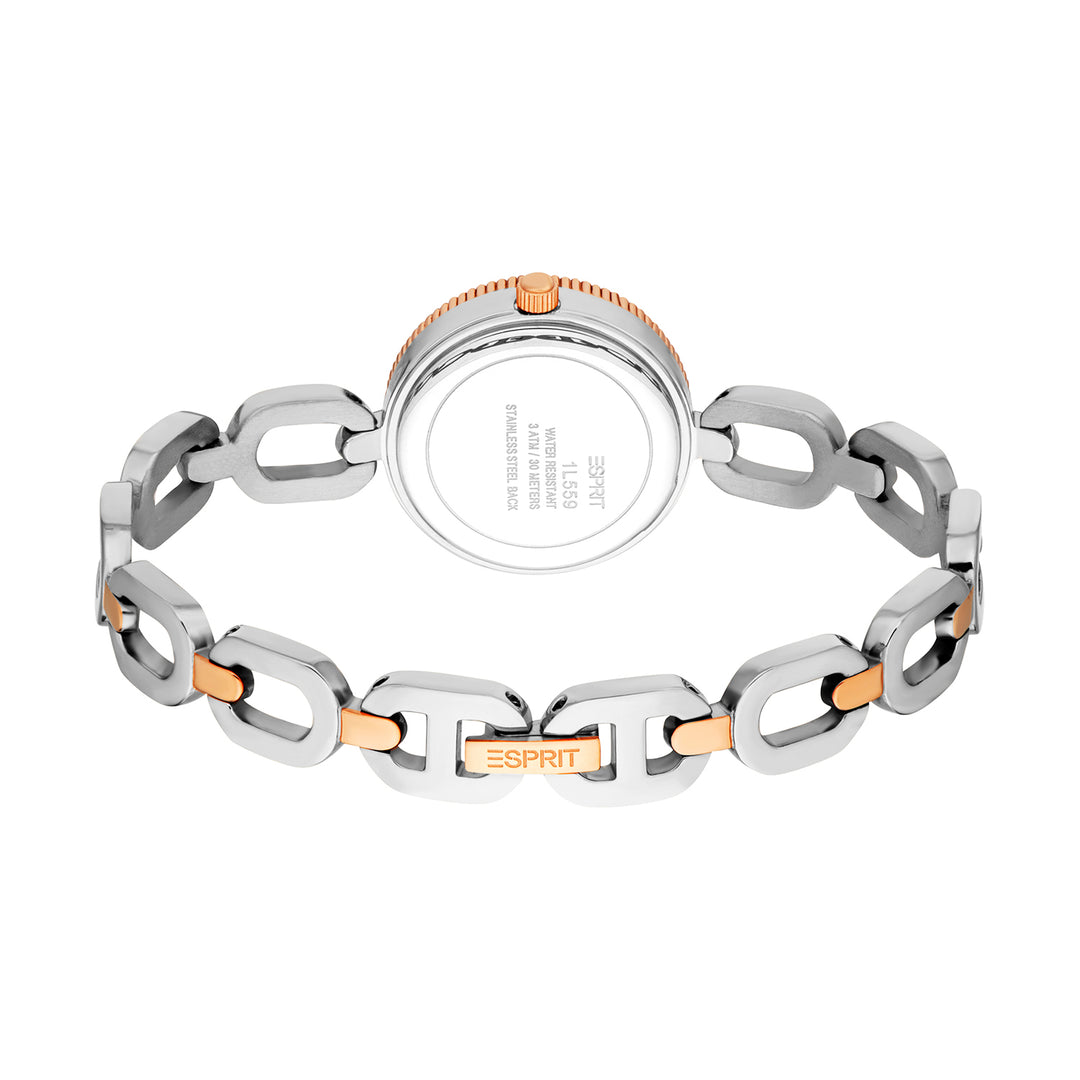 ESPRIT Women Watch, Two Tone Silver &amp; Rose Gold Color Case, White MOP Dial, Two Tone Silver &amp; Rose Gold Color Metal Bracelet, 3 Hands, 3 ATM