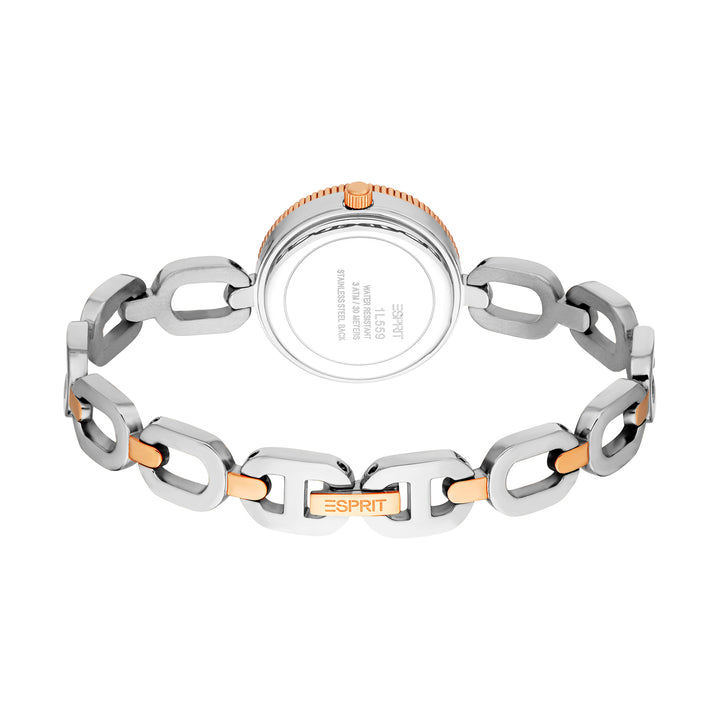 ESPRIT Women Watch, Two Tone Silver &amp; Rose Gold Color Case, White MOP Dial, Two Tone Silver &amp; Rose Gold Color Metal Bracelet, 3 Hands, 3 ATM