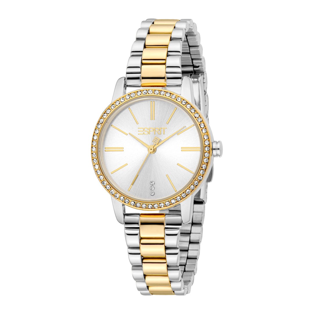 ESPRIT Women Watch, Two Tone Silver &amp; Gold Color Case, Silver Dial, Two Tone Silver &amp; Gold Color Metal Bracelet, 3 Hands, 3ATM