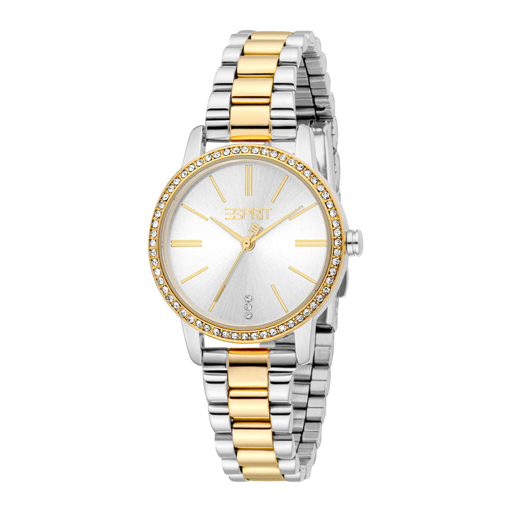 ESPRIT Women Watch, Two Tone Silver &amp; Gold Color Case, Silver Dial, Two Tone Silver &amp; Gold Color Metal Bracelet, 3 Hands, 3ATM