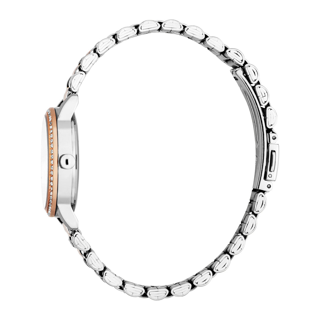 ESPRIT Women Watch, Two Tone Silver &amp; Rose Gold Color Case, Silver Dial, Two Tone Silver &amp; Rose Gold Color Metal Bracelet, 3 Hands, 3ATM