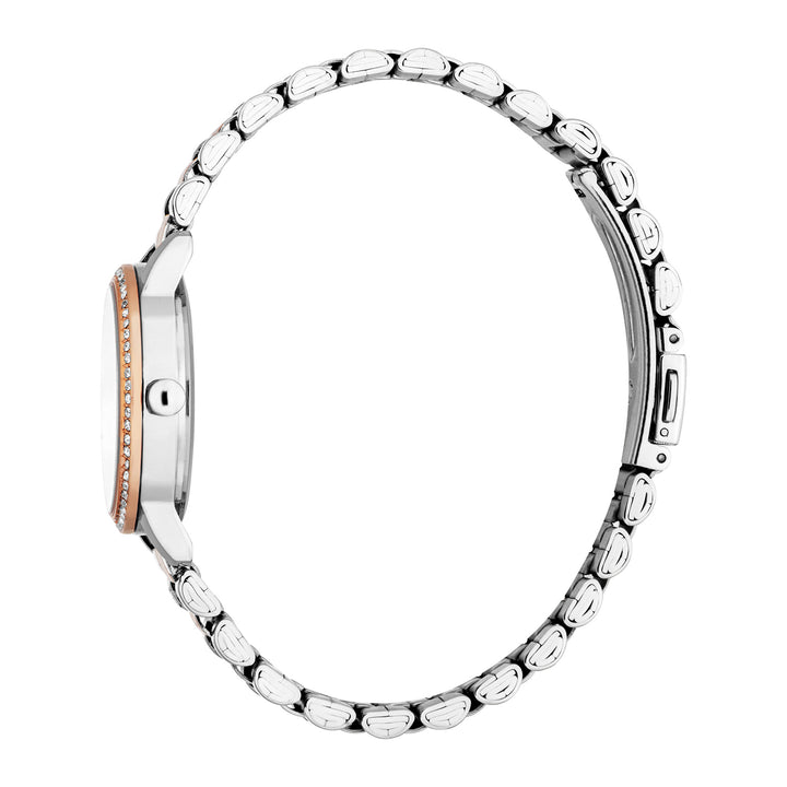 ESPRIT Women Watch, Two Tone Silver &amp; Rose Gold Color Case, Silver Dial, Two Tone Silver &amp; Rose Gold Color Metal Bracelet, 3 Hands, 3ATM