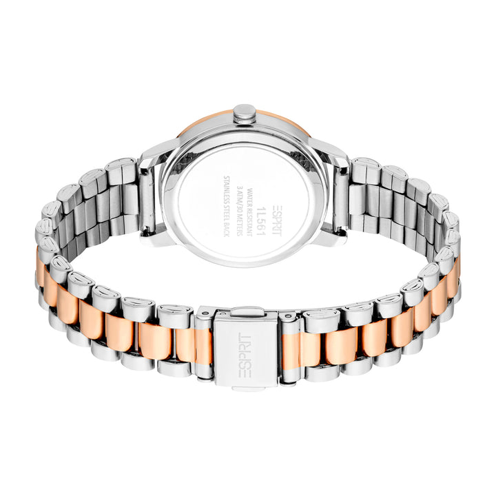 ESPRIT Women Watch, Two Tone Silver &amp; Rose Gold Color Case, Silver Dial, Two Tone Silver &amp; Rose Gold Color Metal Bracelet, 3 Hands, 3ATM