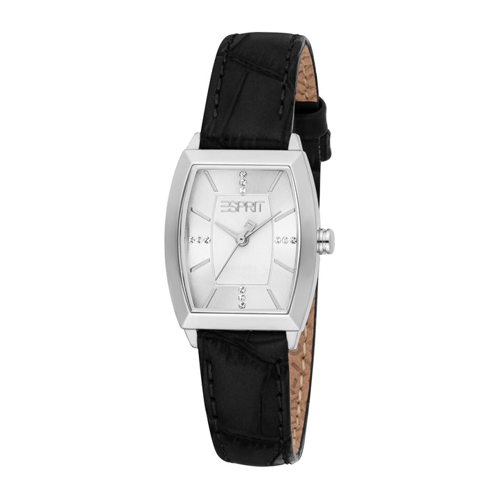 ESPRIT Women Watch, Silver Color Case, Silver Dial, Black Leather Strap, 3 Hands, 1 ATM