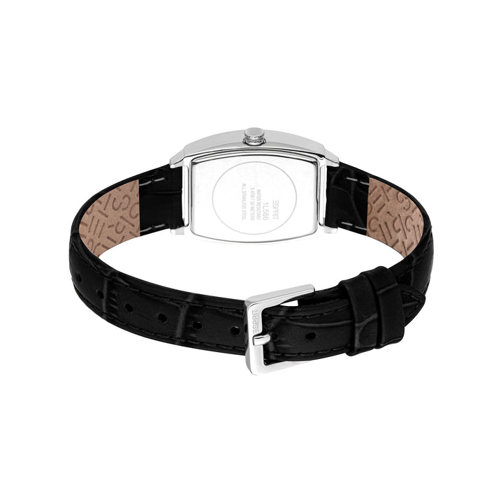 ESPRIT Women Watch, Silver Color Case, Silver Dial, Black Leather Strap, 3 Hands, 1 ATM
