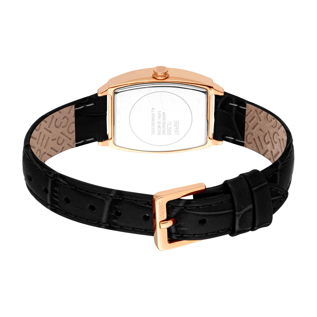 ESPRIT Women Watch, Rose Gold Color Case, Black Dial, Black Leather Strap, 3 Hands, 1 ATM
