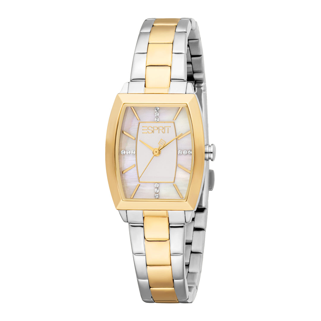 ESPRIT Women Watch, Two Tone Silver &amp; Gold Color Case, White MOP Dial, Two Tone Silver &amp; Gold Color Metal Bracelet, 3 Hands, 1 ATM