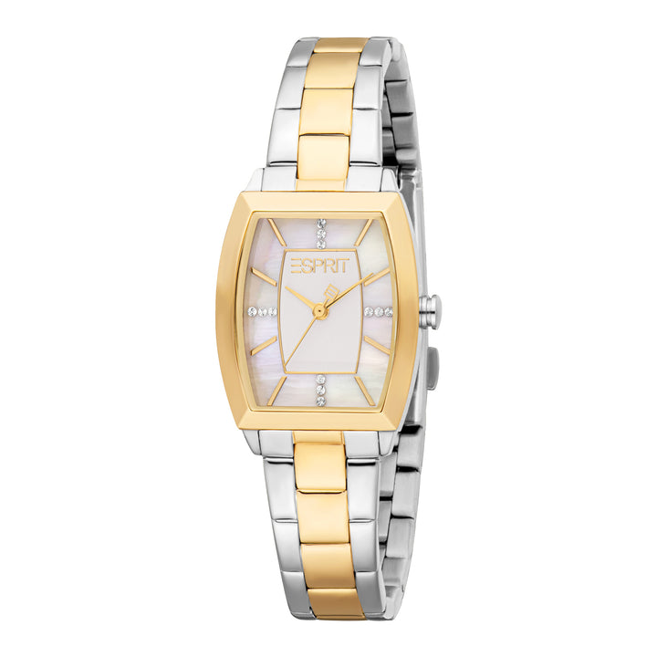 ESPRIT Women Watch, Two Tone Silver &amp; Gold Color Case, White MOP Dial, Two Tone Silver &amp; Gold Color Metal Bracelet, 3 Hands, 1 ATM