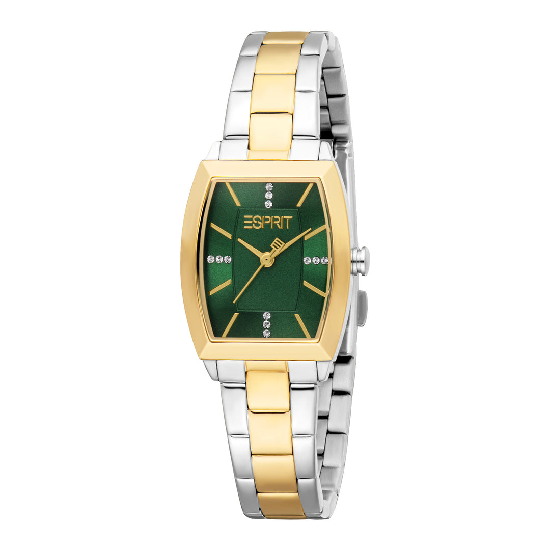 ESPRIT Women Watch, Two Tone Silver &amp; Gold Color Case, Dark Green Dial, Two Tone Silver &amp; Gold Color Metal Bracelet, 3 Hands, 1 ATM