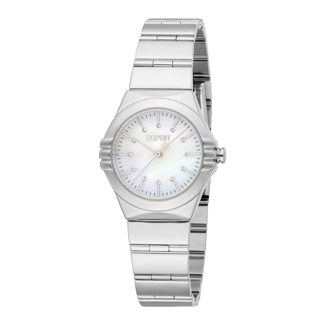 ESPRIT Women Watch, Silver Color Case, White MOP Dial, Stainless Steel Metal Bracelet, 3 Hands, 3 ATM