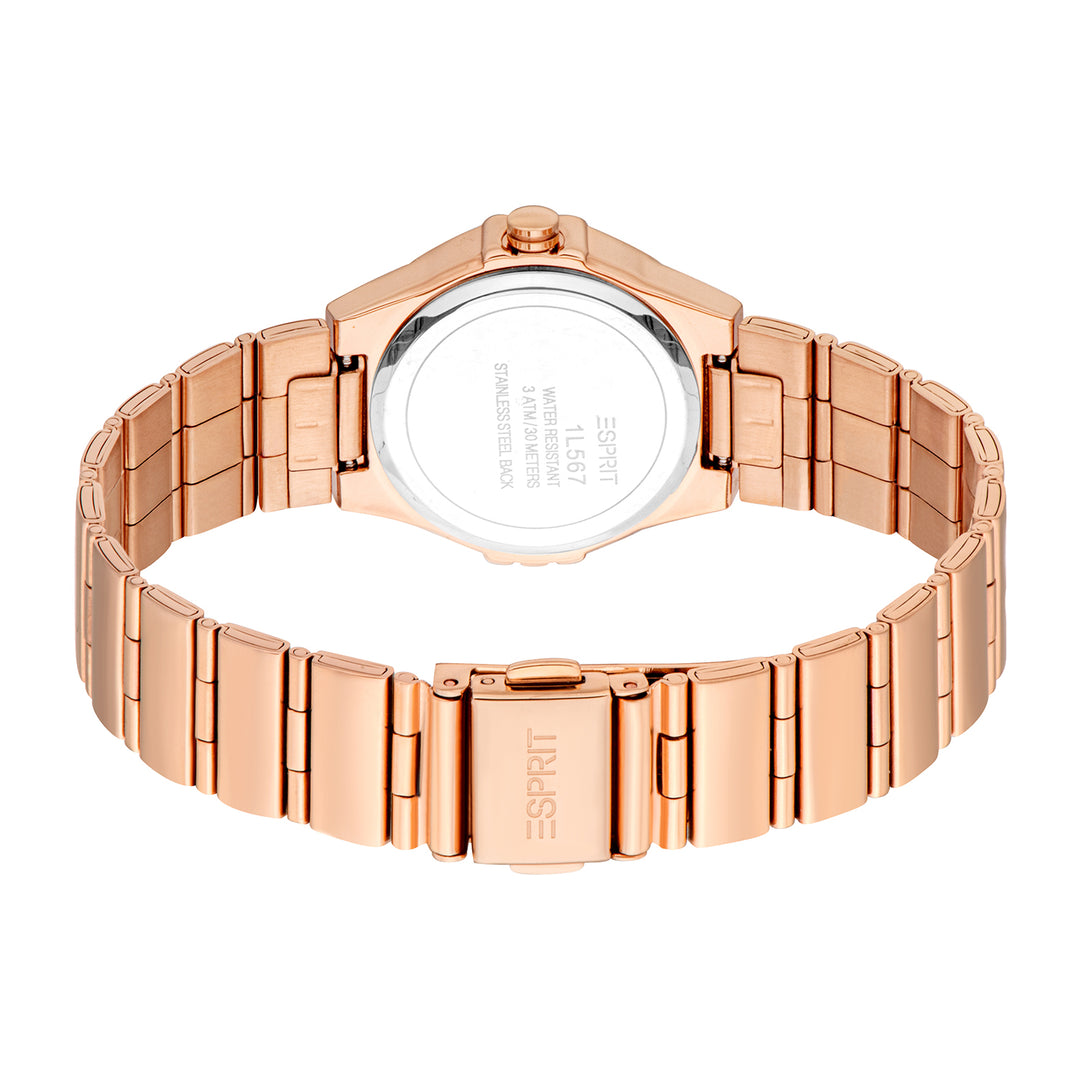 ESPRIT Women Watch, Rose Gold Color Case, Rose Gold Dial, Rose Gold Color Metal Bracelet, 3 Hands, 3 ATM