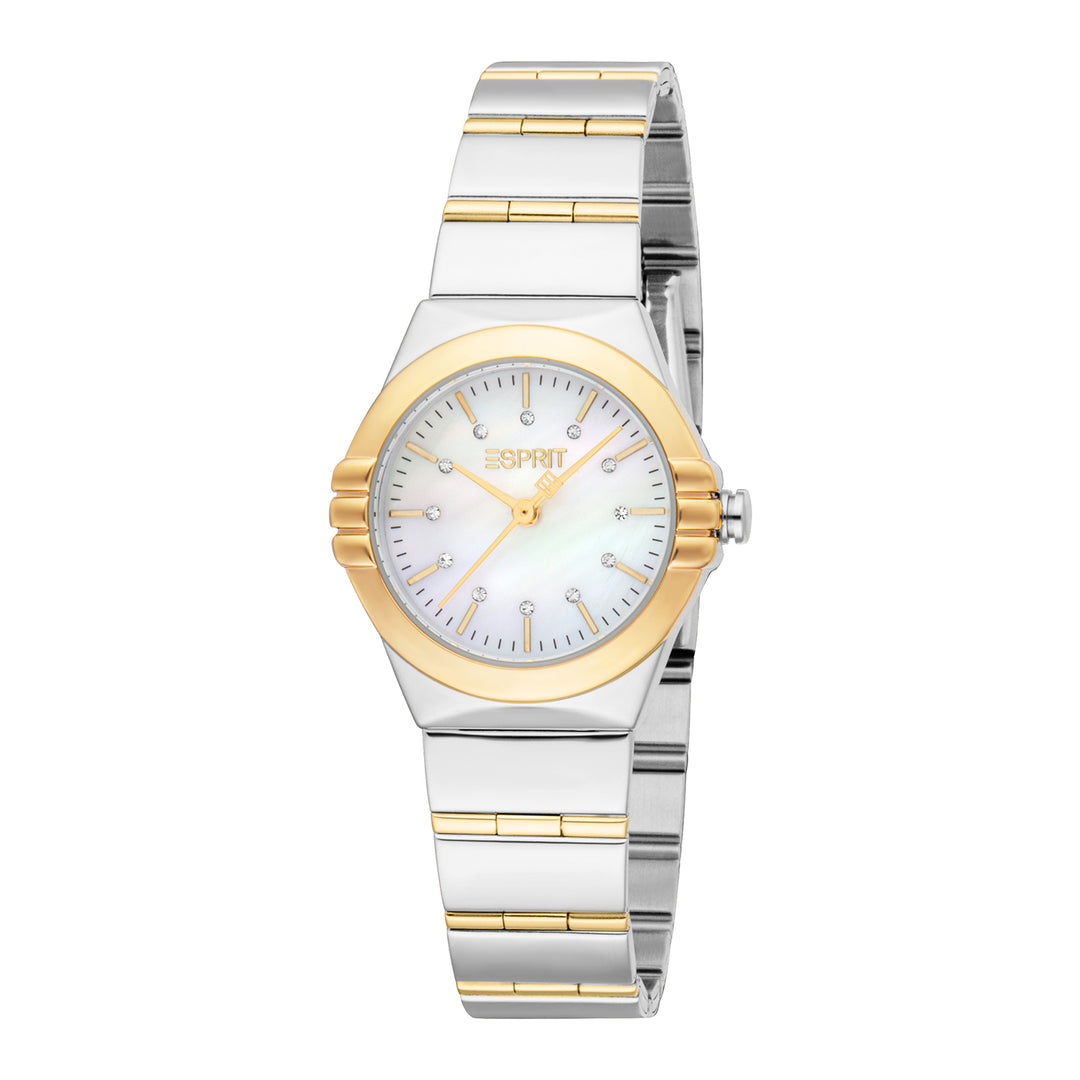 ESPRIT Women Watch, Two Tone Silver &amp; Gold Color Case, White MOP Dial, Two Tone Silver &amp; Gold Color Metal Bracelet, 3 Hands, 3 ATM