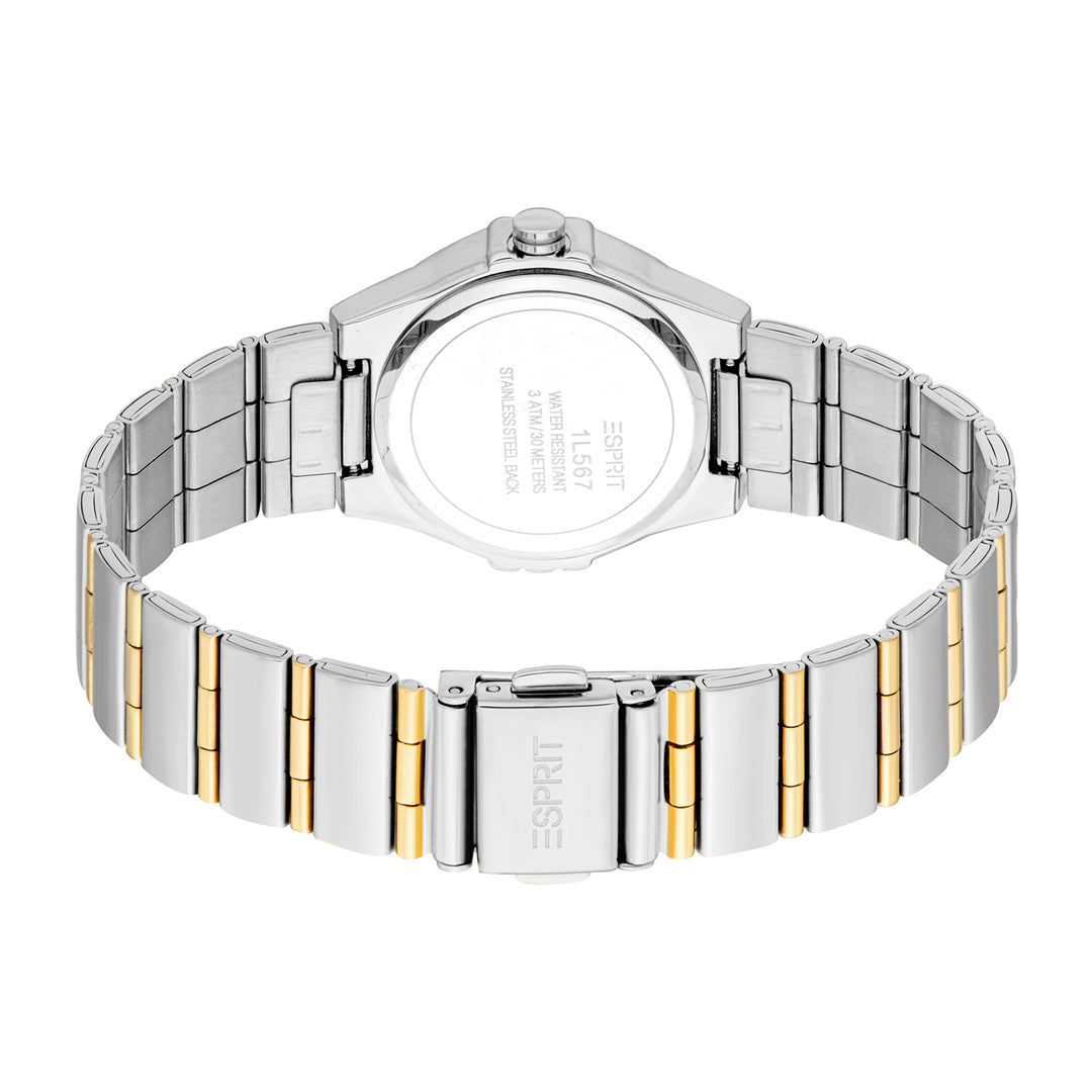 ESPRIT Women Watch, Two Tone Silver &amp; Gold Color Case, White MOP Dial, Two Tone Silver &amp; Gold Color Metal Bracelet, 3 Hands, 3 ATM