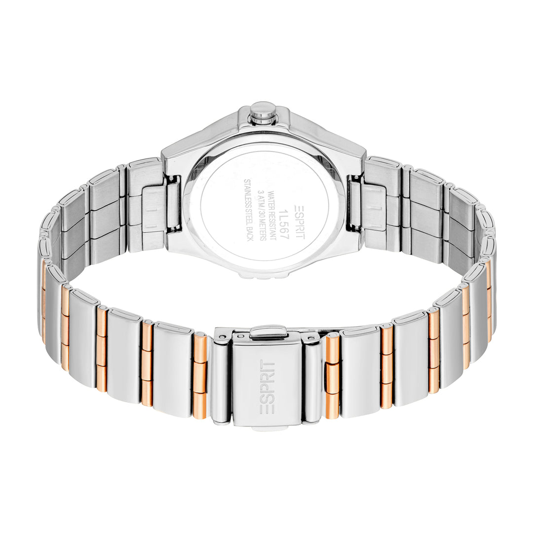ESPRIT Women Watch, Two Tone Silver &amp; Rose Gold Color Case, White MOP Dial, Two Tone Silver &amp; Rose Gold Color Metal Bracelet, 3 Hands, 3 ATM