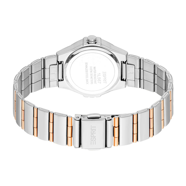 ESPRIT Women Watch, Two Tone Silver &amp; Rose Gold Color Case, White MOP Dial, Two Tone Silver &amp; Rose Gold Color Metal Bracelet, 3 Hands, 3 ATM