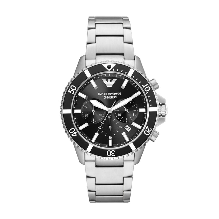 Emporio Armani World Explorer Chronograph Black Dial Silver Men&