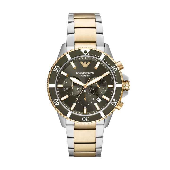 Emporio Armani Diver Chronograph Green Dial Two-Tone Men&