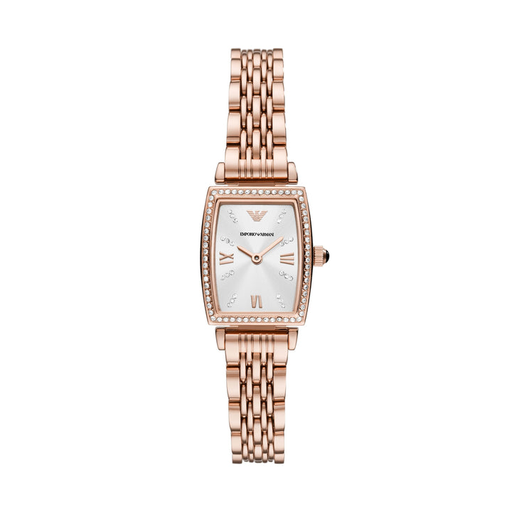 Emporio Armani Gianni T-Bar Rectangular White Dial Rose Gold-Tone Women&