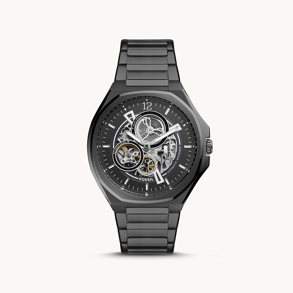 Fossil Evanston Automatic Black Stainless Steel Men&
