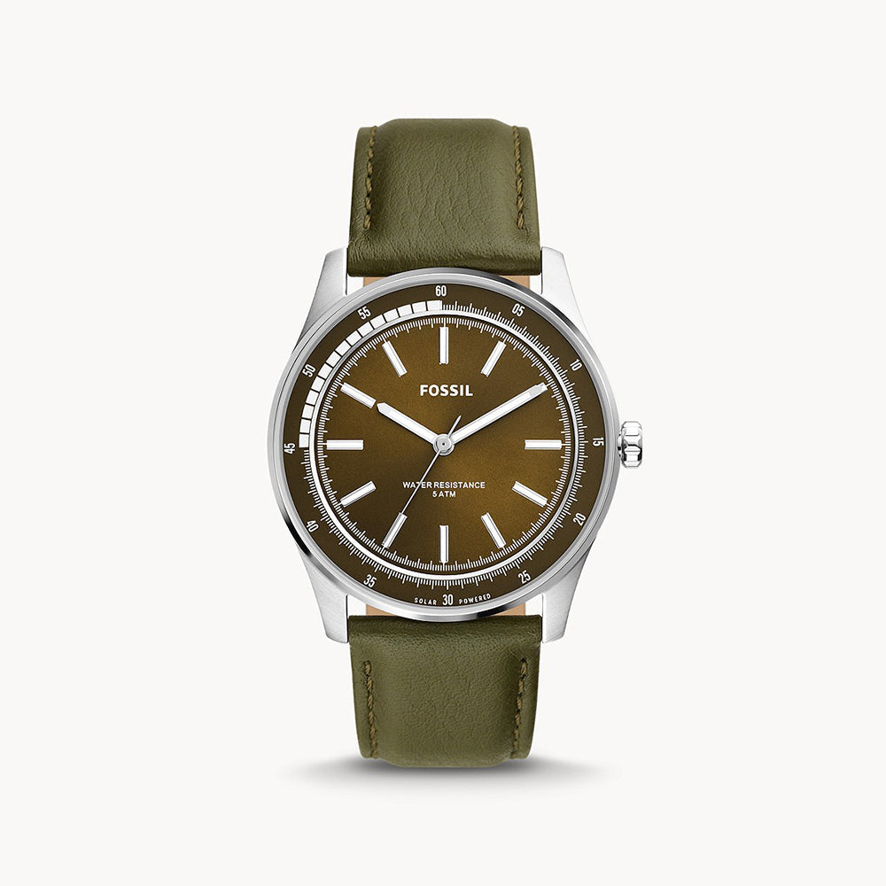 Fossil Sullivan Solar Silver Leather Men&