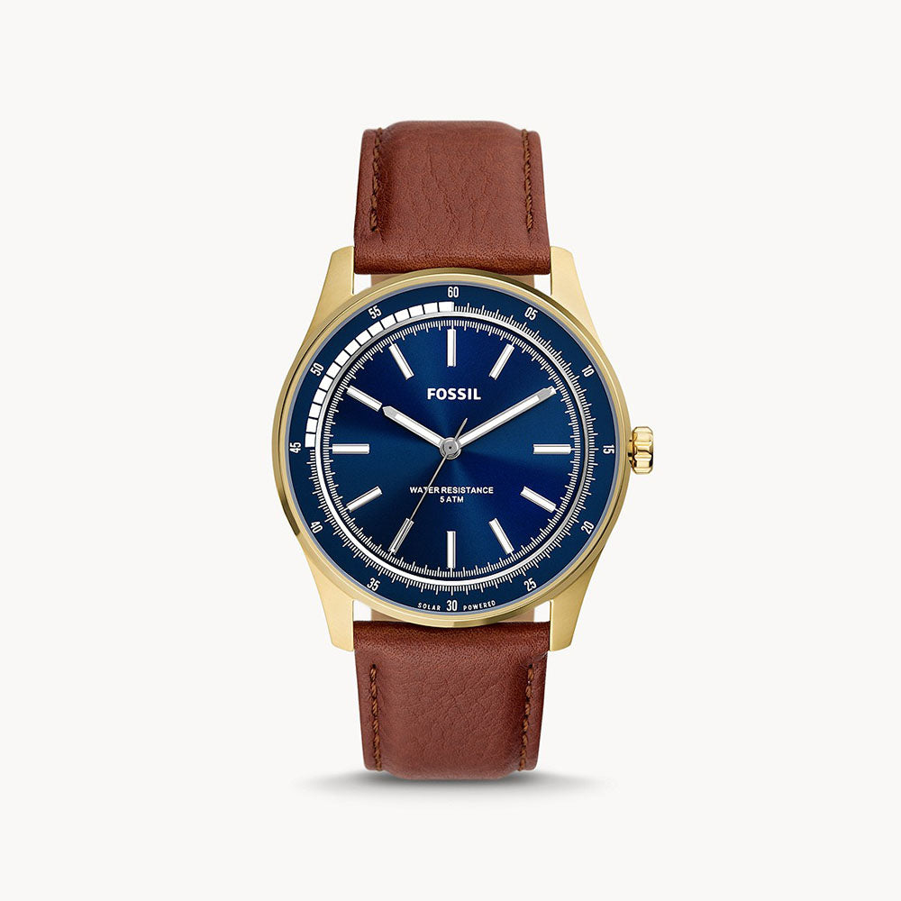 Fossil Sullivan Solar-Powered Brown Leather Men&