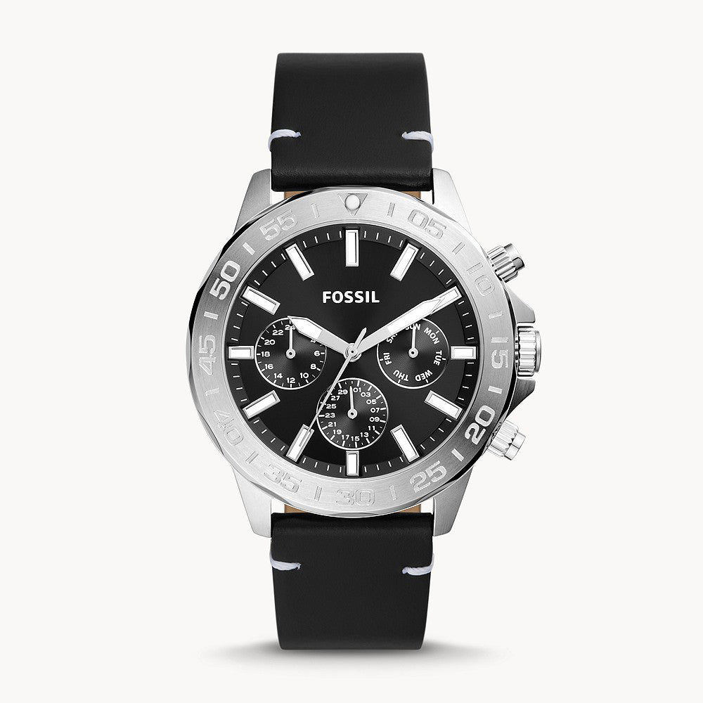 Fossil Bannon Silver Leather Men&