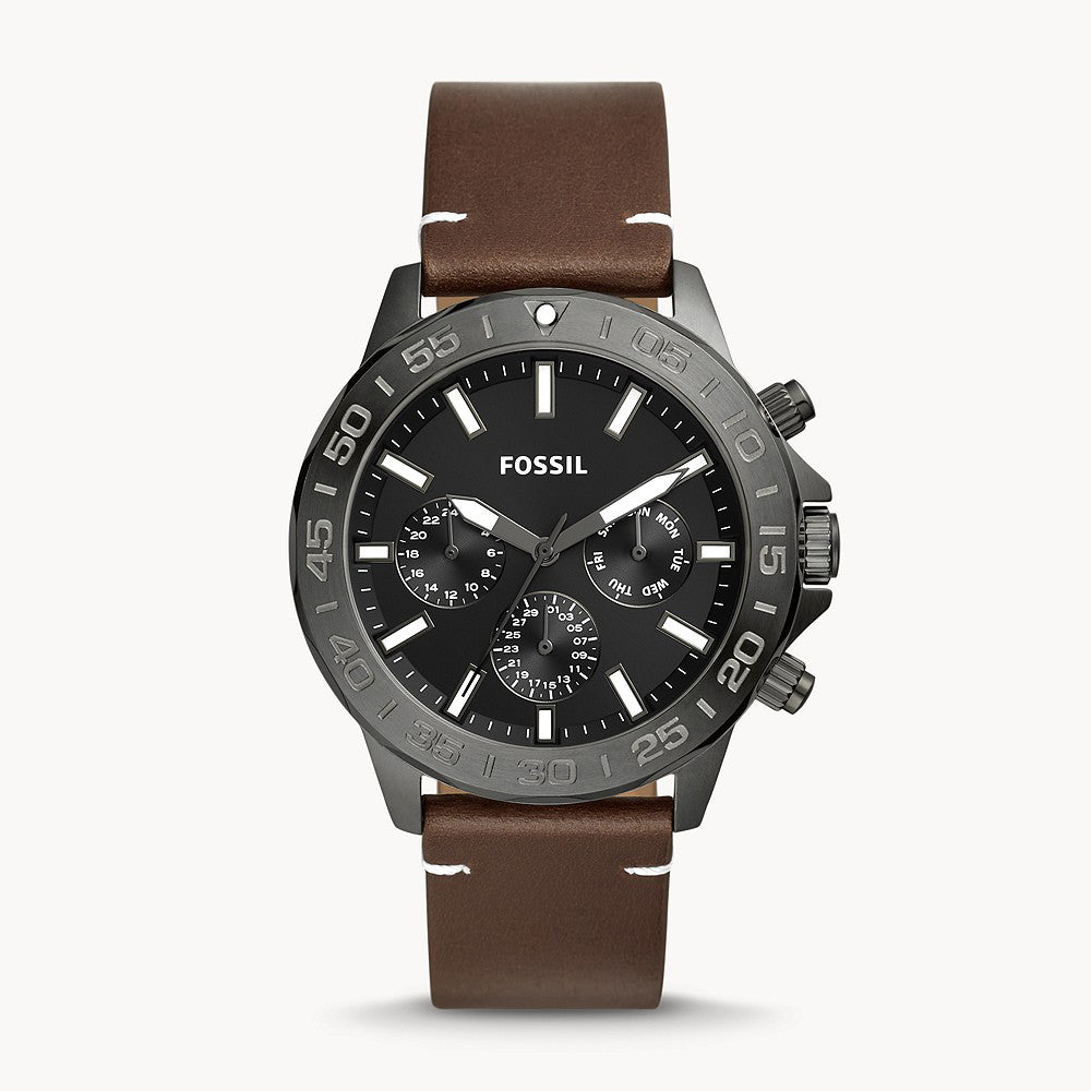 Fossil Bannon Gunmetal Leather Men&