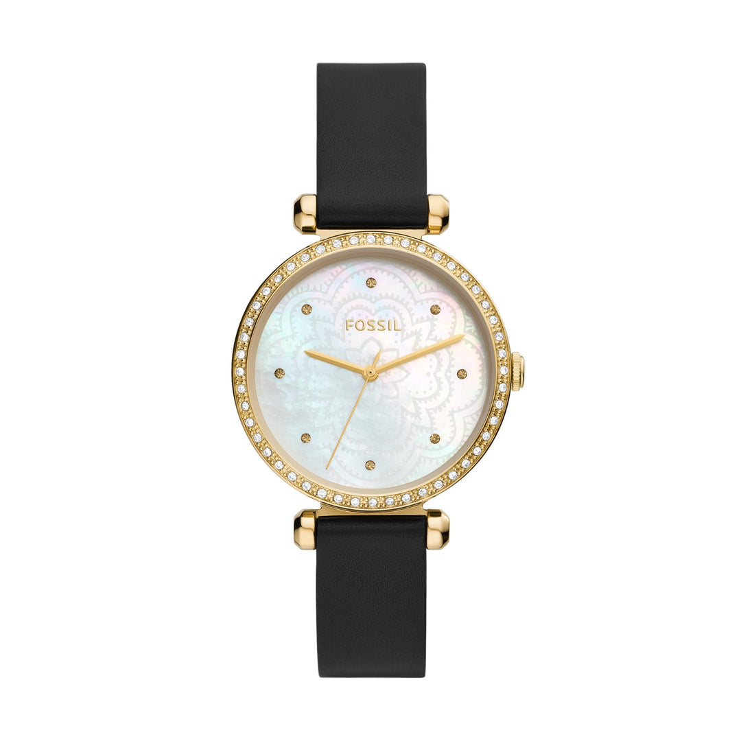 Fossil Tillie Three-Hand Black Leather Women&