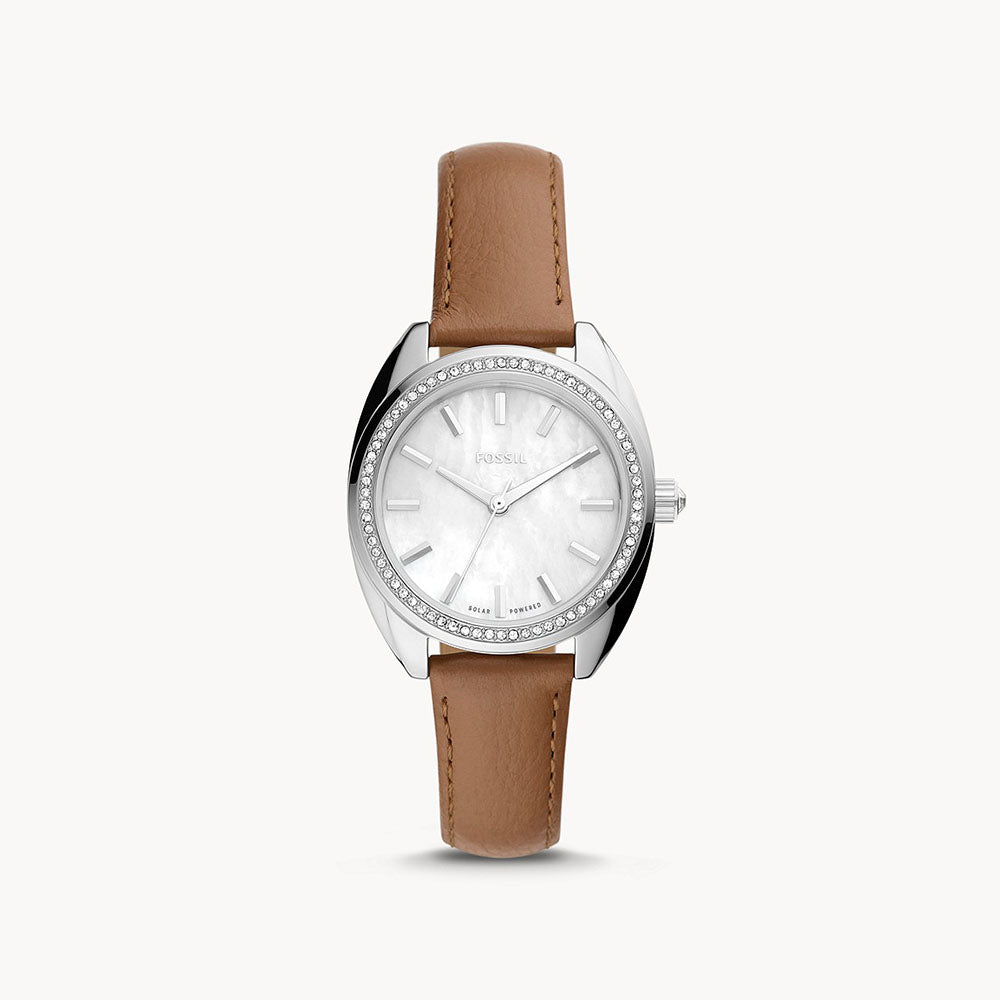 Fossil Vale Solar-Powered Brown Leather Women&