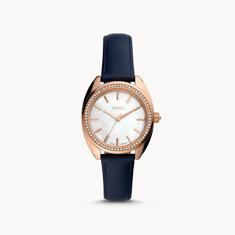 Fossil Vale Solar-Powered Blue Leather Women&