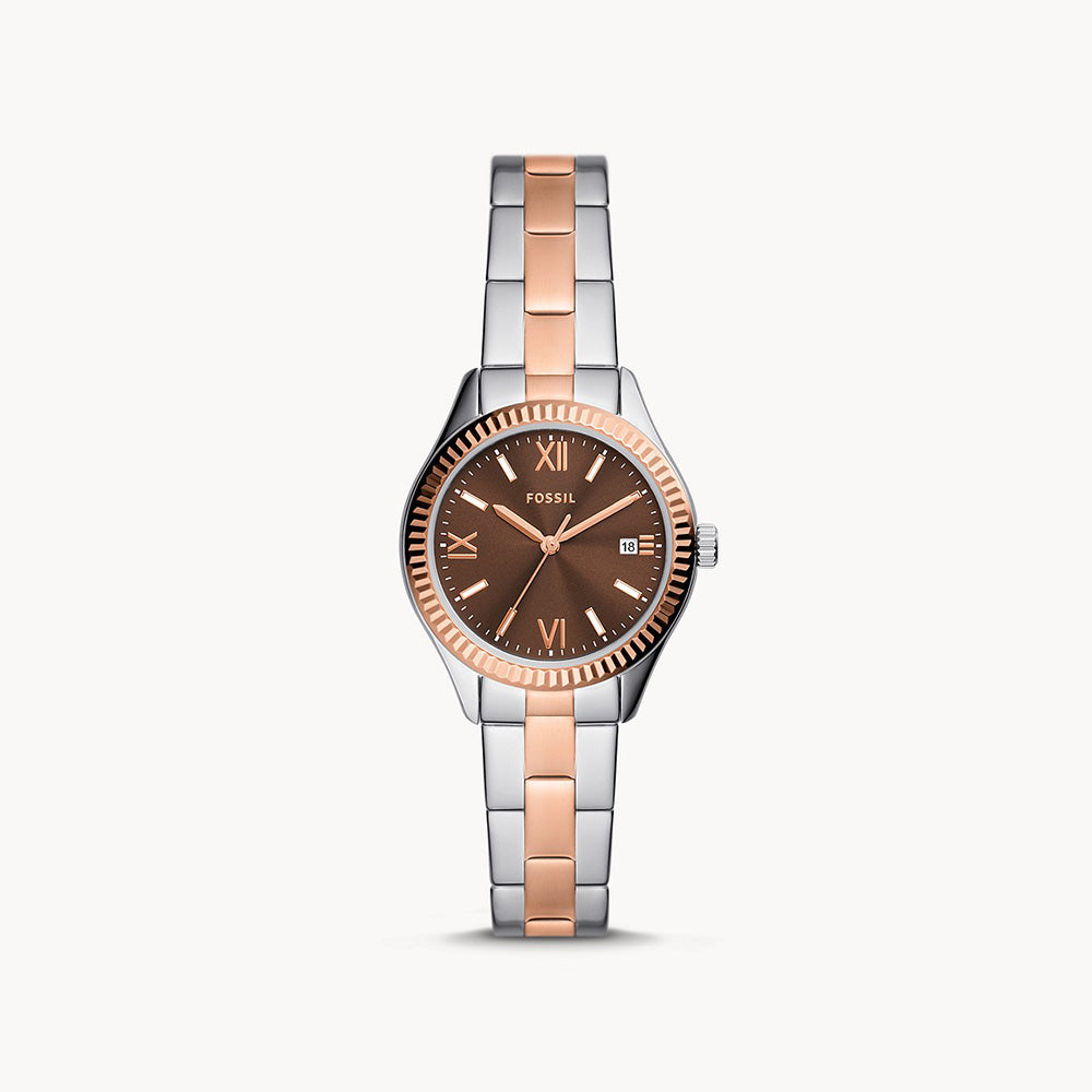 Fossil Rye Three Hand Date Two Tone Stainless Steel Women&