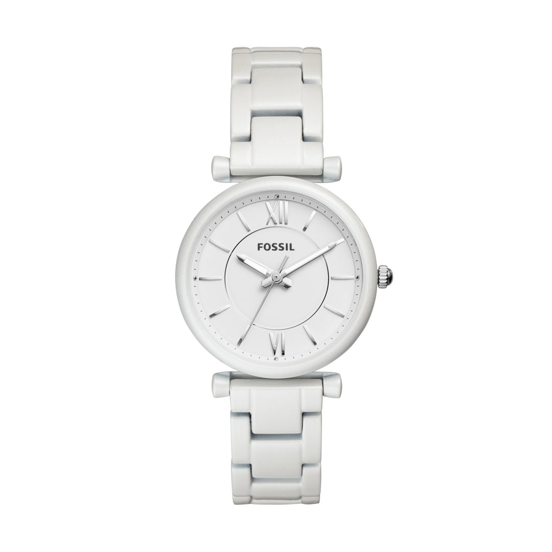 Fossil Carlie Three-Hand Pearl White Stainless Steel Women&