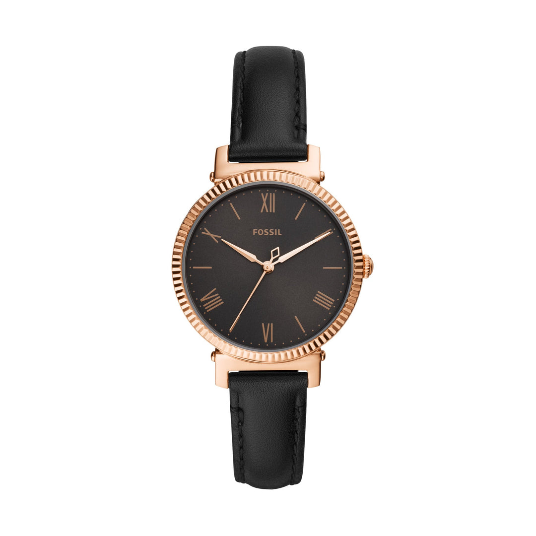 Fossil Daisy Three-Hand Black Leather Women&