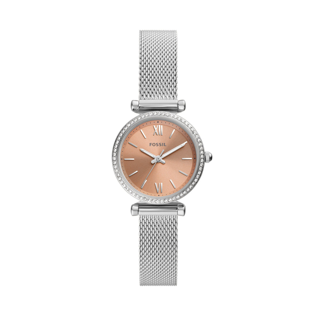 Fossil Carlie Mini Three-Hand Stainless Steel Mesh Women&