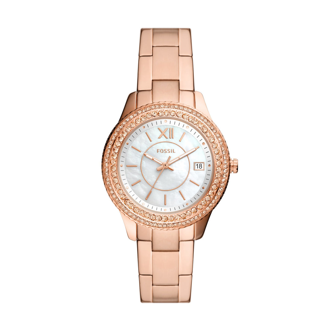 Fossil Stella Three-Hand Date Rose Gold-Tone Stainless Steel Women&
