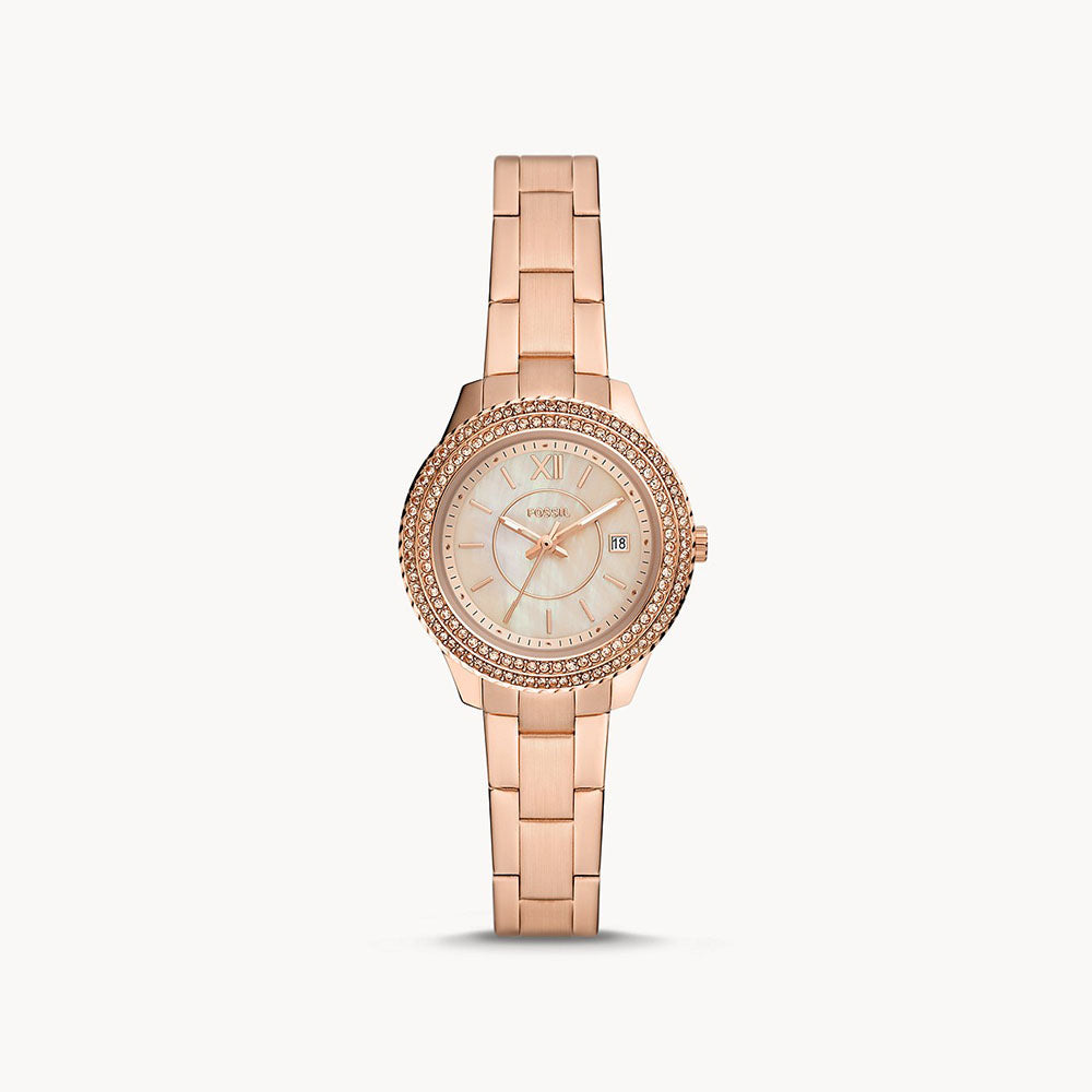 Fossil Stella Three-Hand Date Rose Gold-Tone Stainless Steel Women&