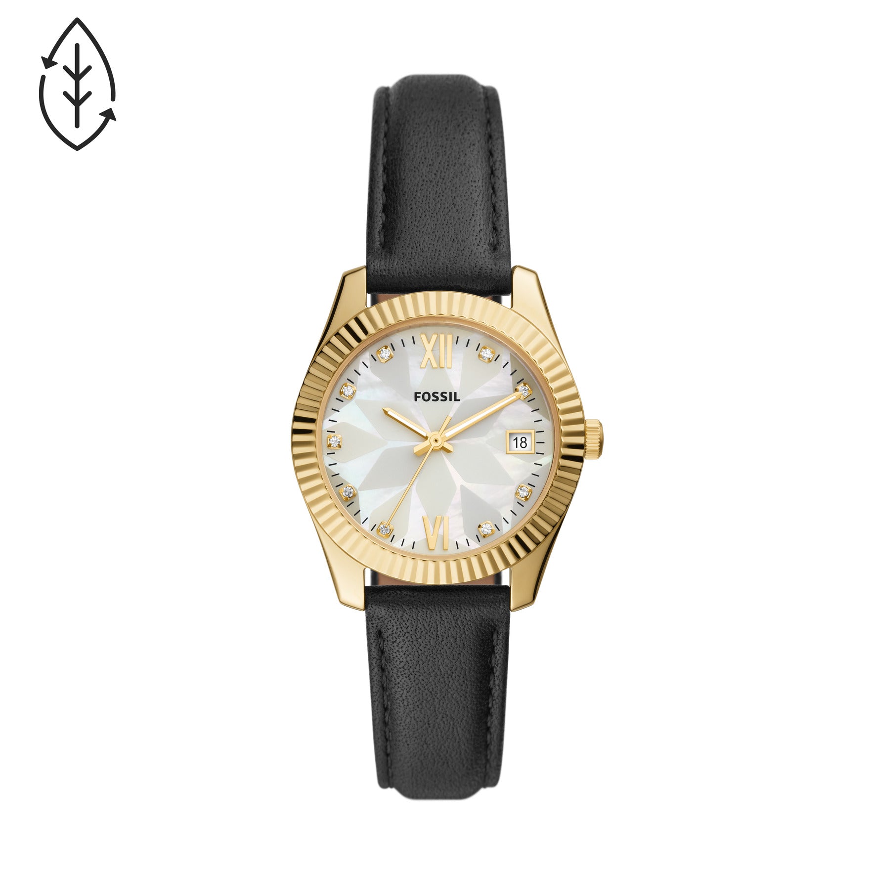 Fossil Scarlette Mini Three-Hand Date Black Eco Leather Women's Watch ...