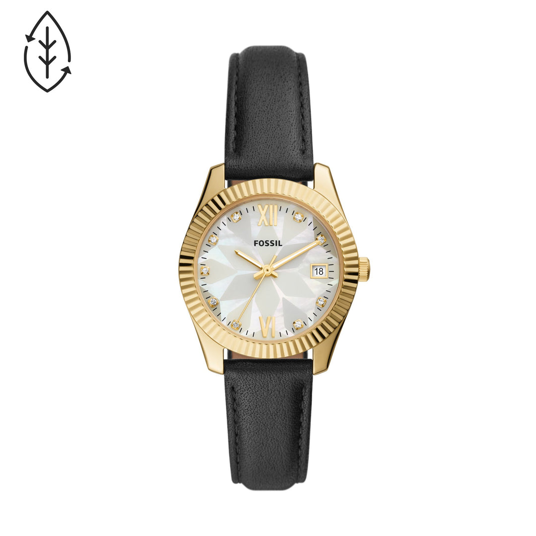 Fossil Scarlette Mini Three-Hand Date Black Eco Leather Women&