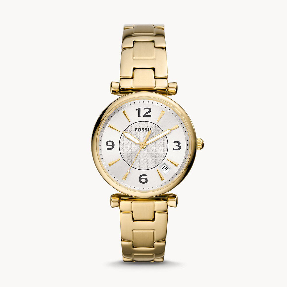 Fossil Carlie Three-Hand Date Gold-Tone Stainless Steel Women&